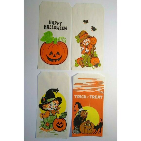 Halloween Candy Trick Or Treat Loot Bags Cute Scarecrows Witch Black Cat Lot 4 - Picture 3 of 6